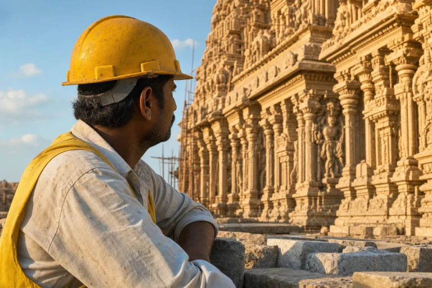 Photograph illustrating construction in India