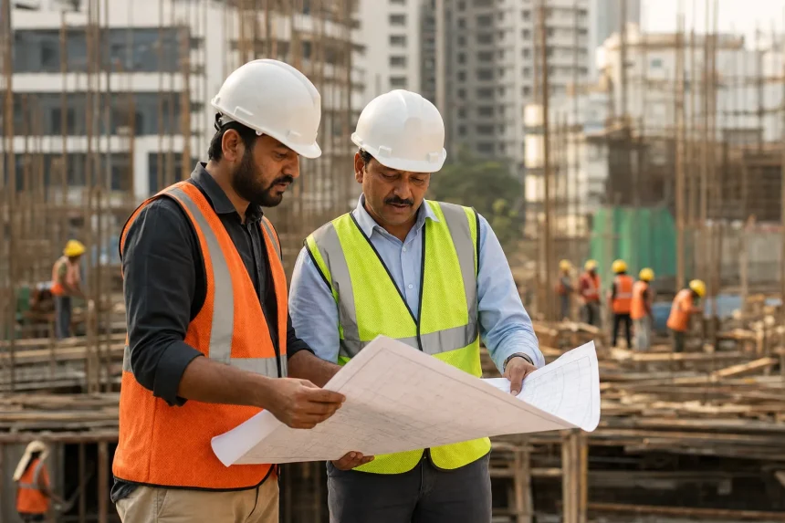 Photograph illustrating construction in India