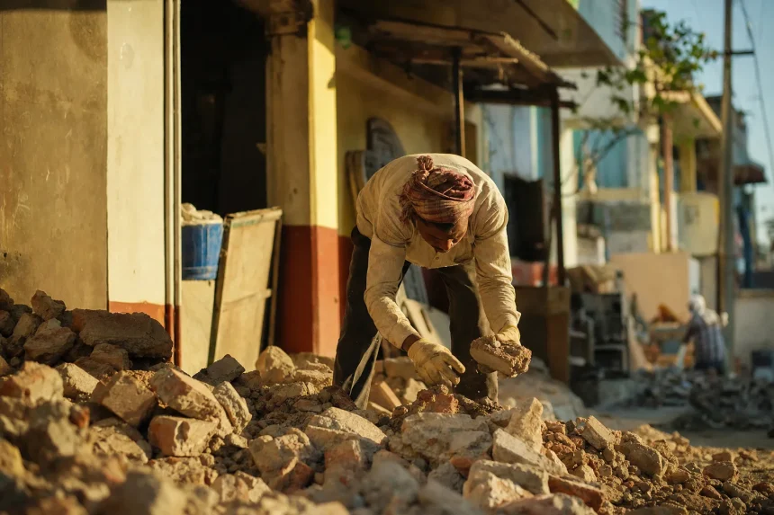 Photograph illustrating construction in India