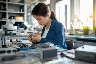 Photograph illustrating high-tech manufacturing in India