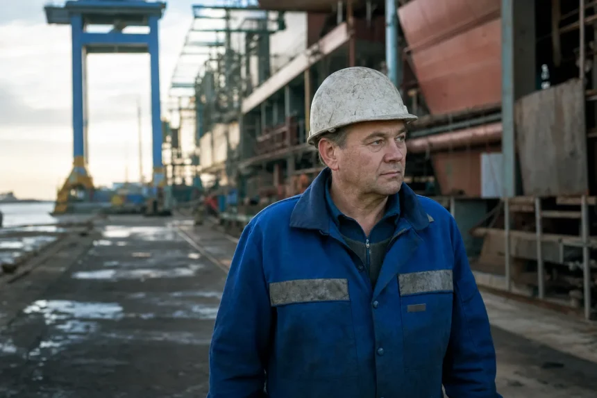 Photograph illustrating shipbuilding in Romania